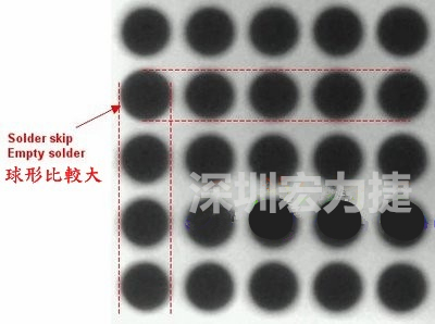 現(xiàn)在我畫幾條直線你再看看是否有發(fā)現(xiàn)那一顆BGA的錫球比較大，有空焊的可能？