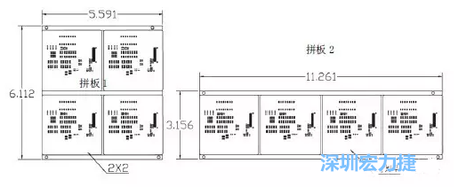 如圖9所示在兩種拼板中PCB單元的排列方式不同。拼板方式是V-CUT。這兩種拼板尺寸有明顯的的差異，將導致各自所需的生產拼板尺寸改變-深圳宏力捷