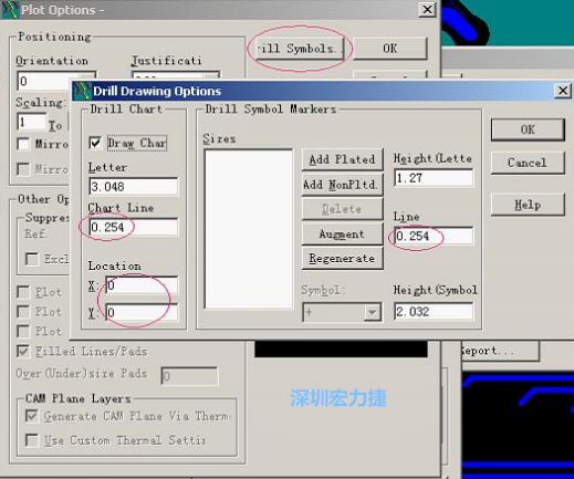 轉孔圖時也需在Customize Document欄點擊Option，在彈出的Plot Options-窗口中選擇Drill Symbols