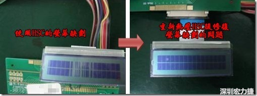 使用HSC的產品在使用一段時間后，通常是一至兩年后就會陸續(xù)出現(xiàn)連接處松脫的問題，如果是使用在LCD上的HSC就會出現(xiàn)缺劃的不良現(xiàn)象，下面左圖是使用HSC連接顯示器的產品，在客戶端使用一段時間后出現(xiàn)屏幕缺劃的問題，右圖是同一片產品，經過重新熱壓HSC后屏幕顯示恢復正常的畫面。 