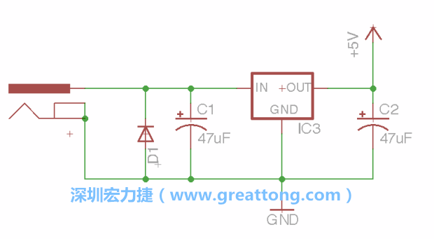 新增RBBB→Power_Jack，將它放在電壓調(diào)整器的輸入端旁邊。