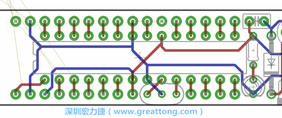 如果可以的話盡量讓接地線保持在電路板的背面，這樣它們就可以在可能范圍內(nèi)和最大的接地面連結(jié)在一起。