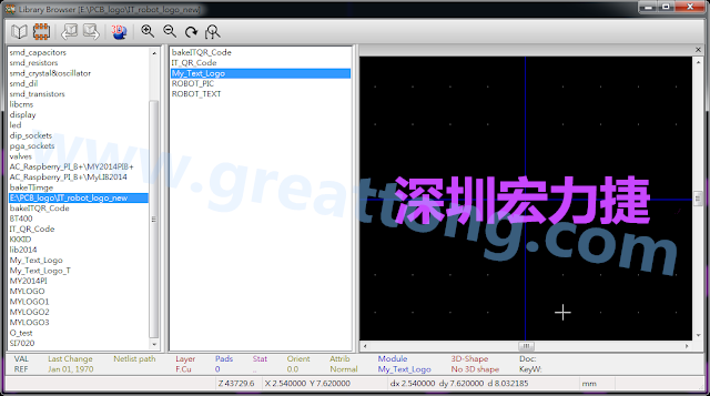 進行相同的程序， 目前這個Library IT_robot_logo_new.mod就包含了多個footprint于其內(nèi)。